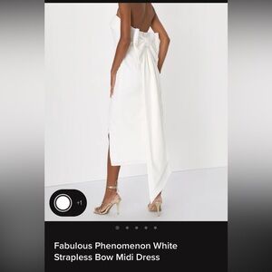 Lulu’s Fabulous Phenomenon White Strapless Bow Midi Dress NWT